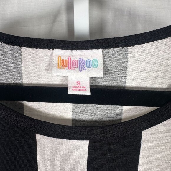 LuLaRoe IRMA Black White Striped Referee Beetlejuice Hi-Low Tunic Shirt SMALL S - Picture 2 of 5